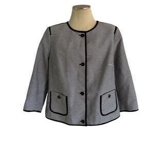 Talbots Black White Stripe Jacket Plus Size 18W Office Career Work